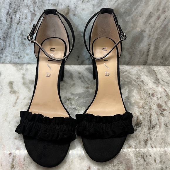 Unisa Undiara Velvet Ankle Strap Block Heels with ruffle detail - Picture 2 of 5
